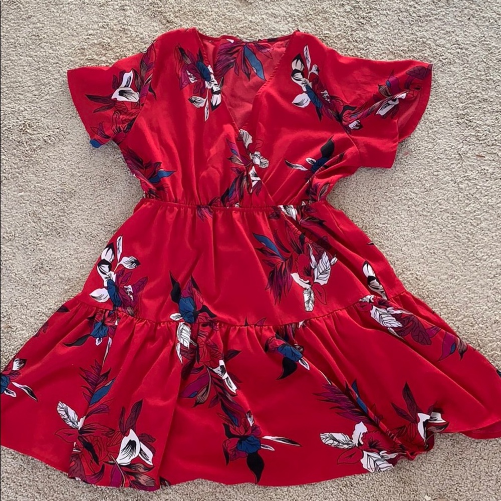 SHEIN Red Floral Wrap Dress